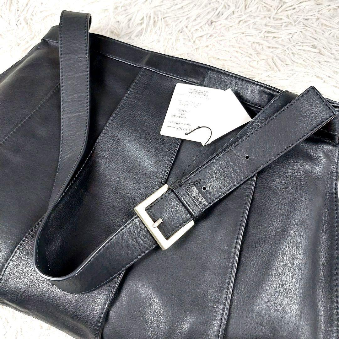 未使用級タグ付 kawa-kawa 2WAY 大容量 レザーショルダーバッグ 黒