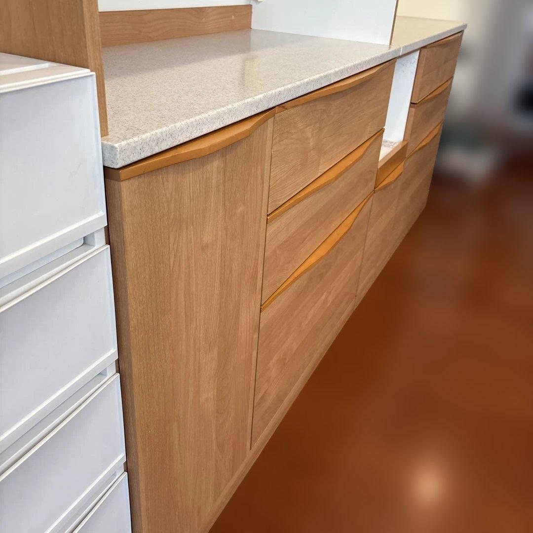 美品！堀田木工オープン食器棚ナチュラル木目調 食器棚 強化ガラス扉 カップボード
