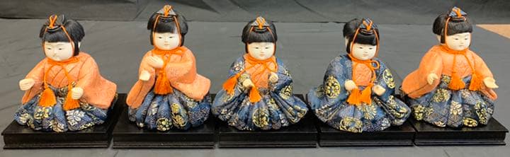 木目込み人形　15人揃い 25号 紺地 金彩 金花