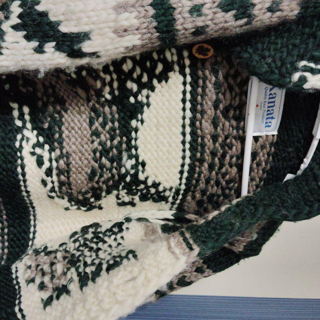 ☆KANATA 【稀少グリーン緑】トナカイ柄カウチンセーター カナダ製 90年代