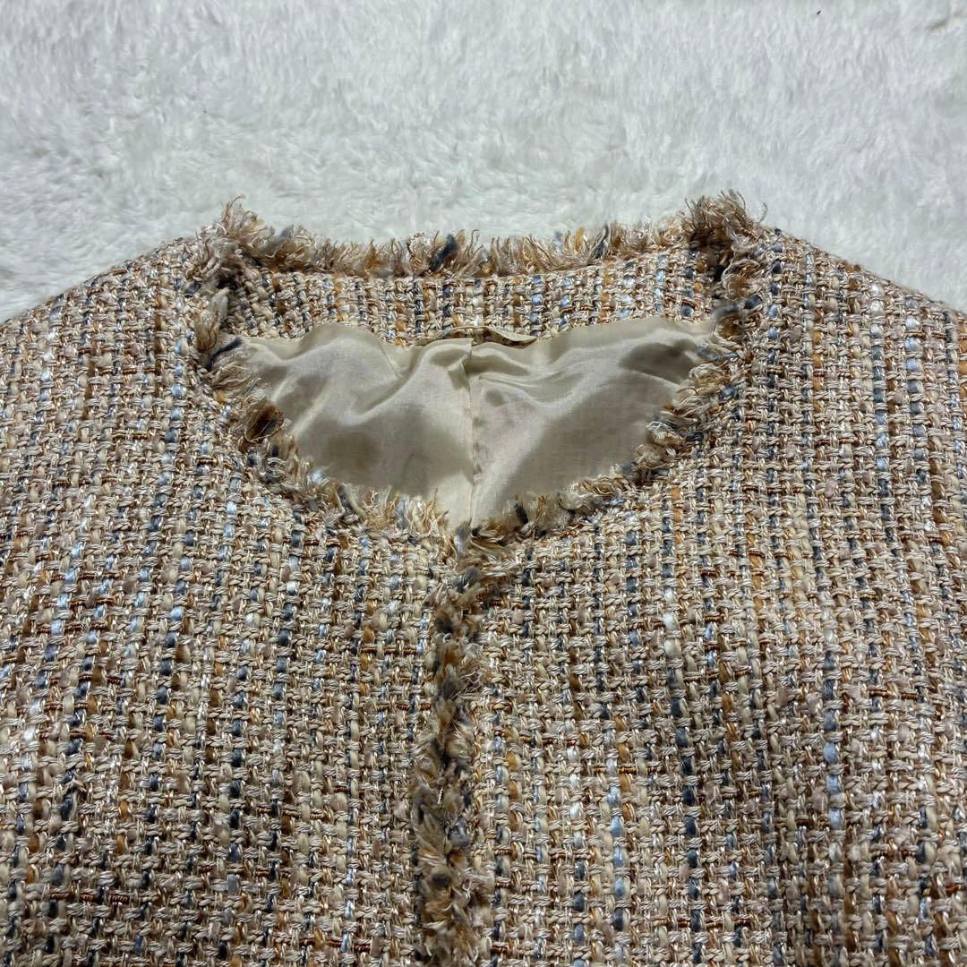 ANAYI アナイ カラーミックスツィード ノーカラー ジャケットベージュ系