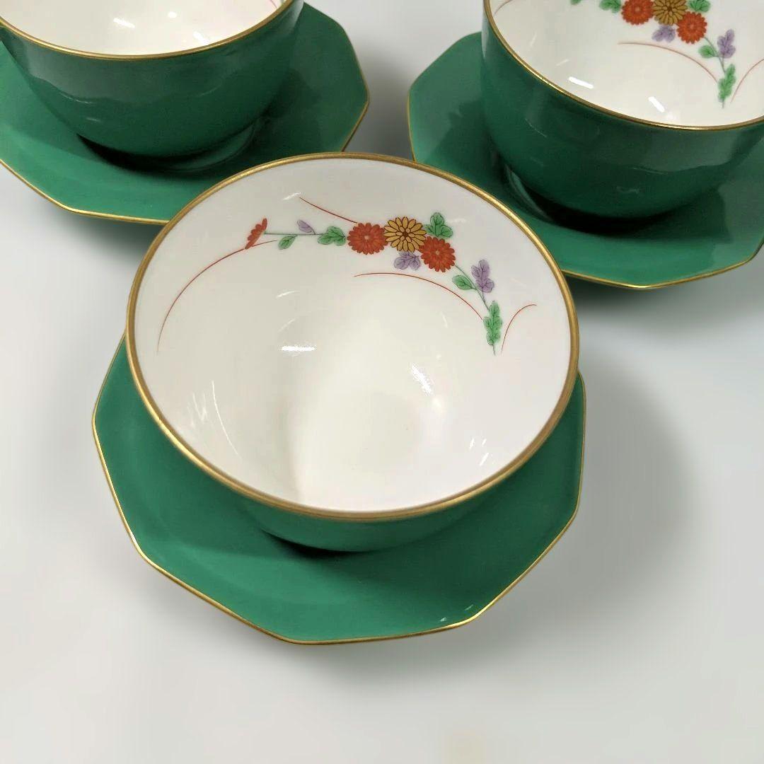 香蘭社　菊花湯呑茶托付き　小皿　深川製