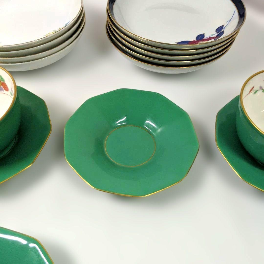 香蘭社　菊花湯呑茶托付き　小皿　深川製