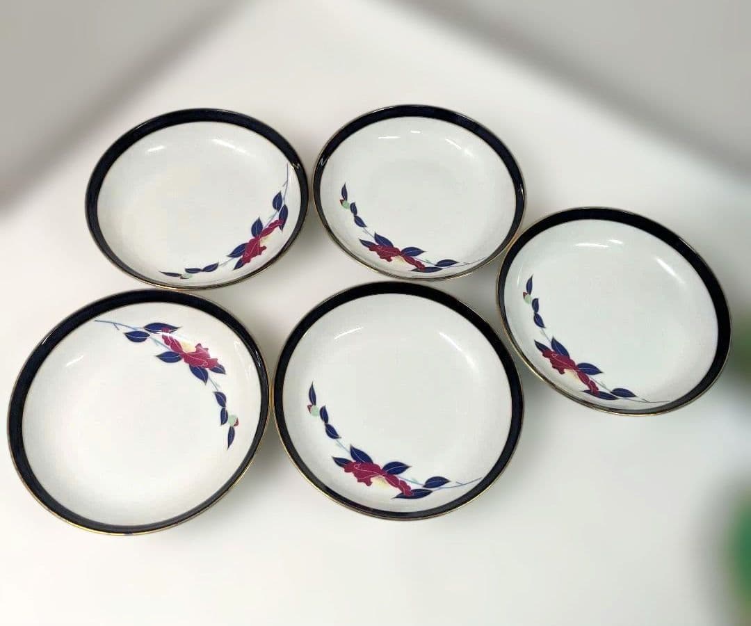 香蘭社　菊花湯呑茶托付き　小皿　深川製