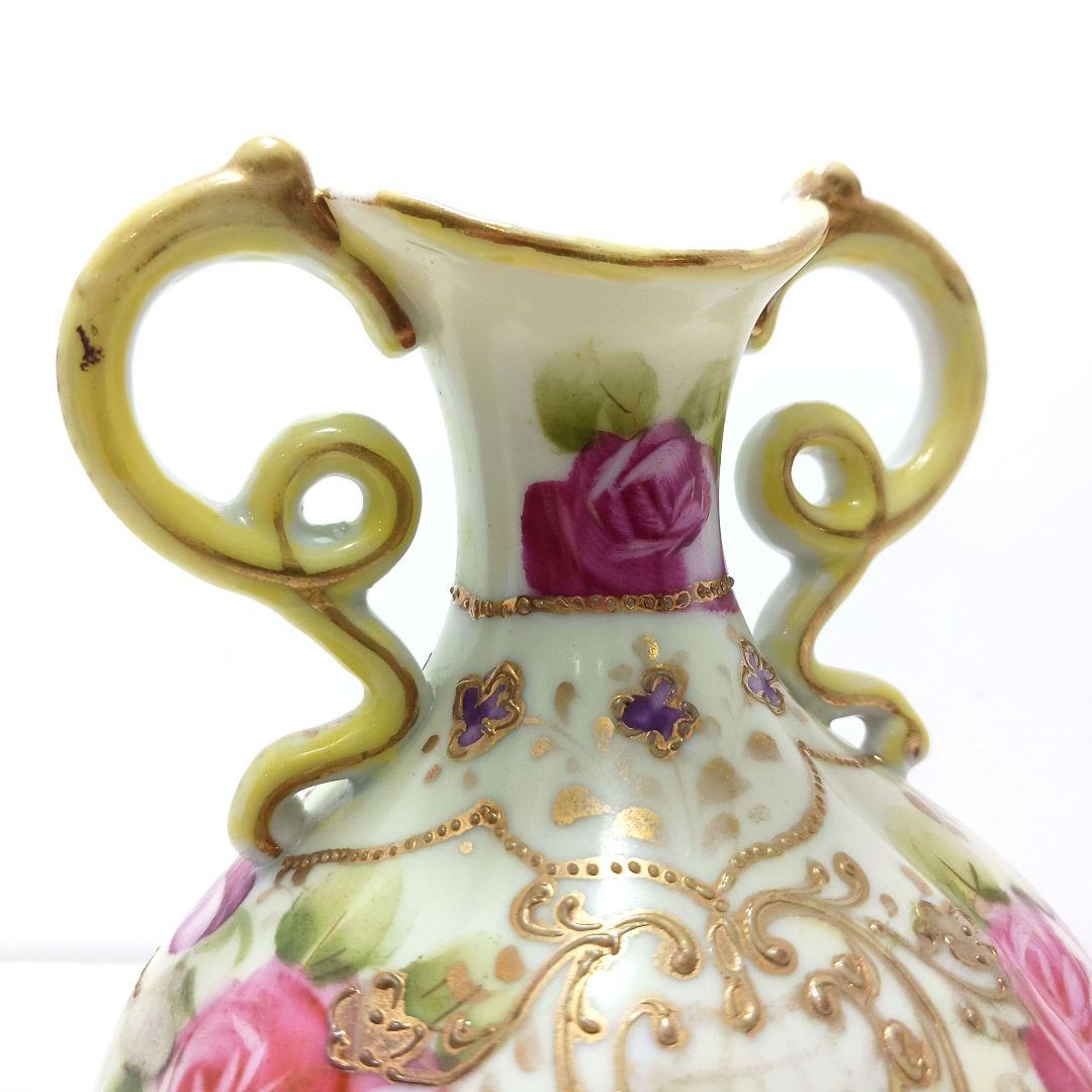 Y3036-1 オールドニッポン ハンドペイント 花絵 花瓶　　L