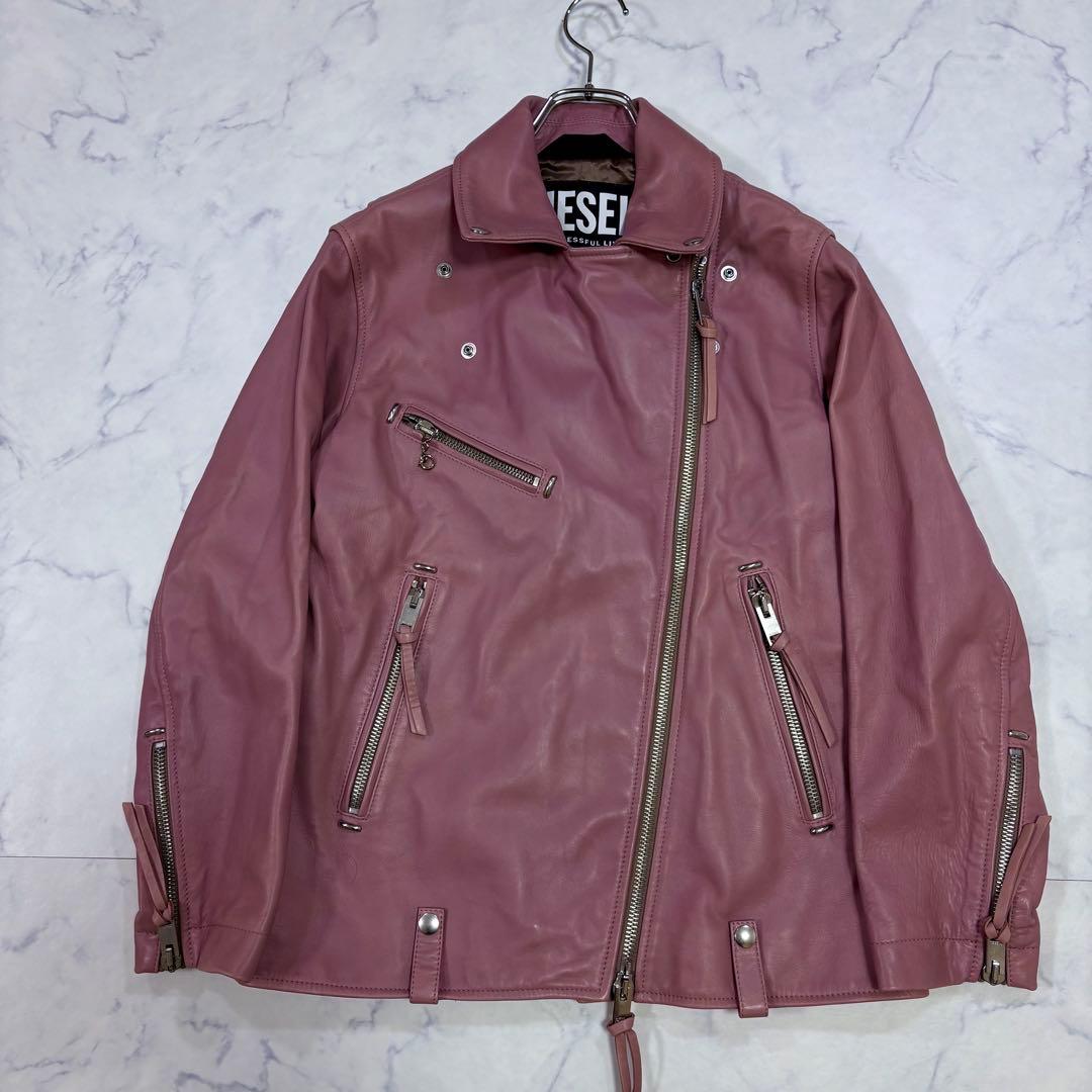 DIESEL ライダースジャケット レディース 本革 ラムレザー ピンク S