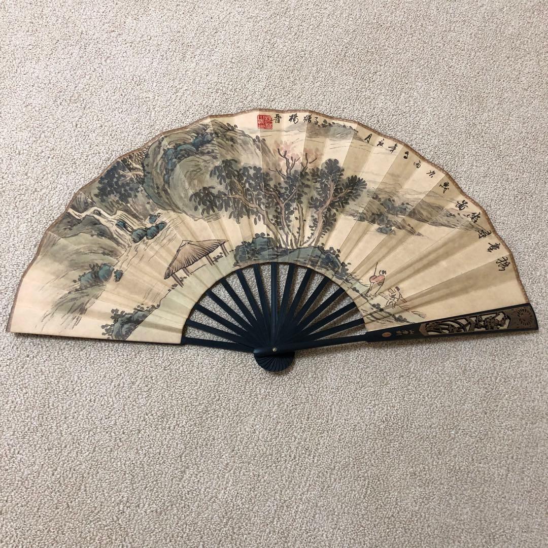 旧家蔵出扇子清国1644-1728年 名家 楊晉 字子鶴 扇面絵古美術 水墨画