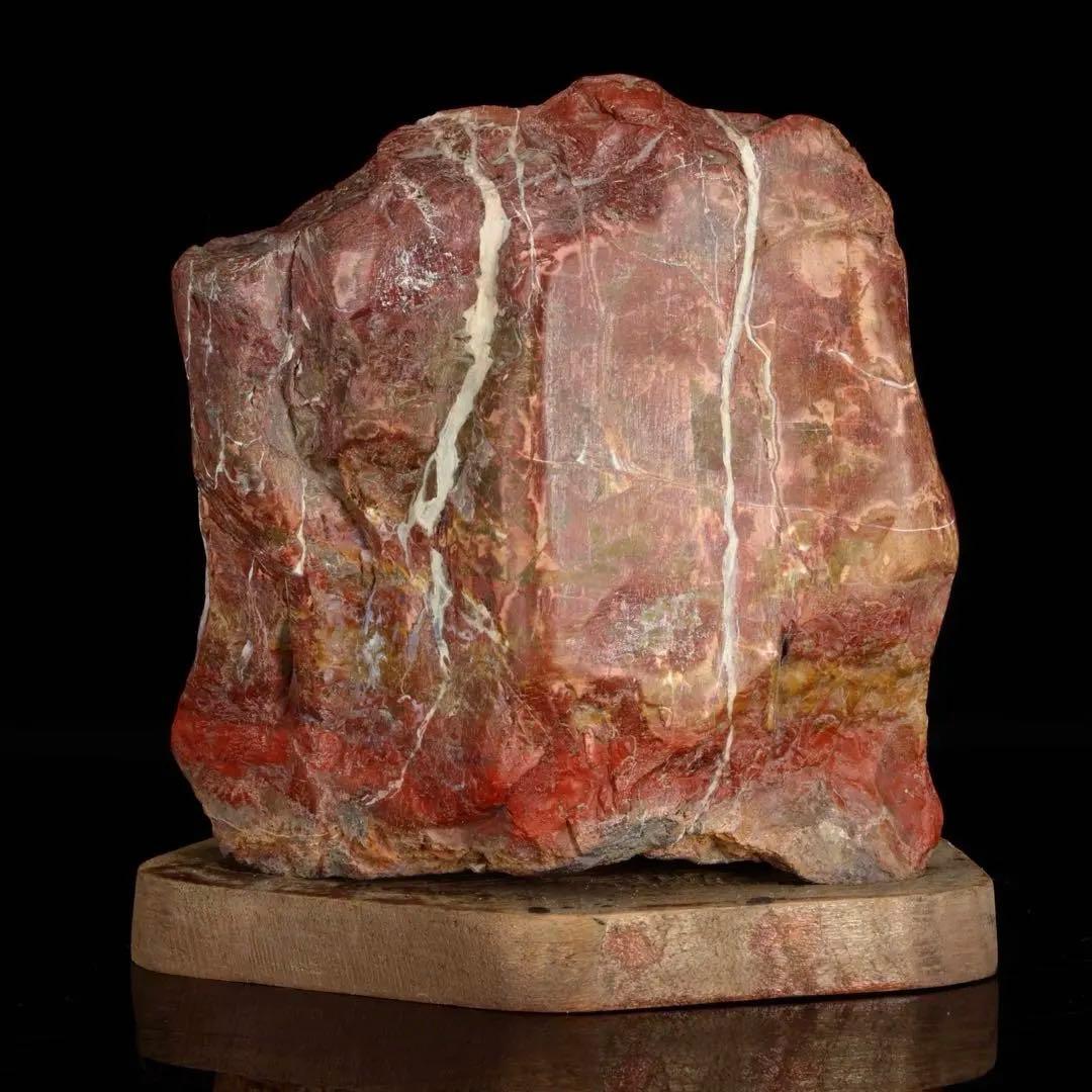 佐渡 錦紅石 錦石 赤玉石 台座付 3.1kg 水石 鑑賞石 天然石 盆石 飾石