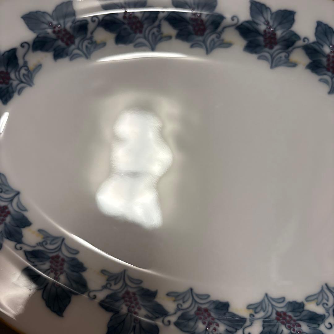 大倉陶園　金彩草花絵　呉須　手描き　オーバルプレート　Sサイズ　ディナープレート