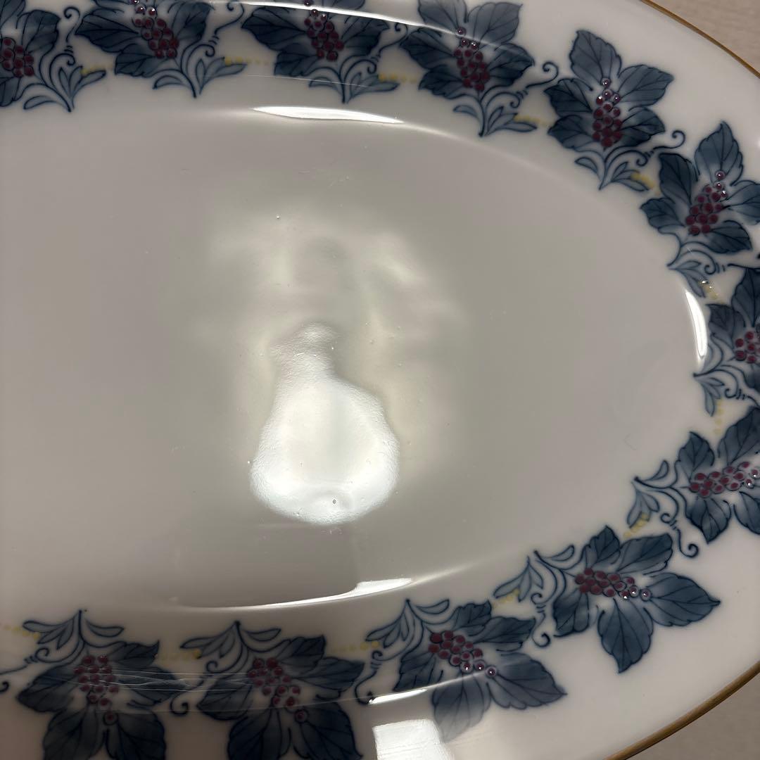 大倉陶園　金彩草花絵　呉須　手描き　オーバルプレート　Sサイズ　ディナープレート