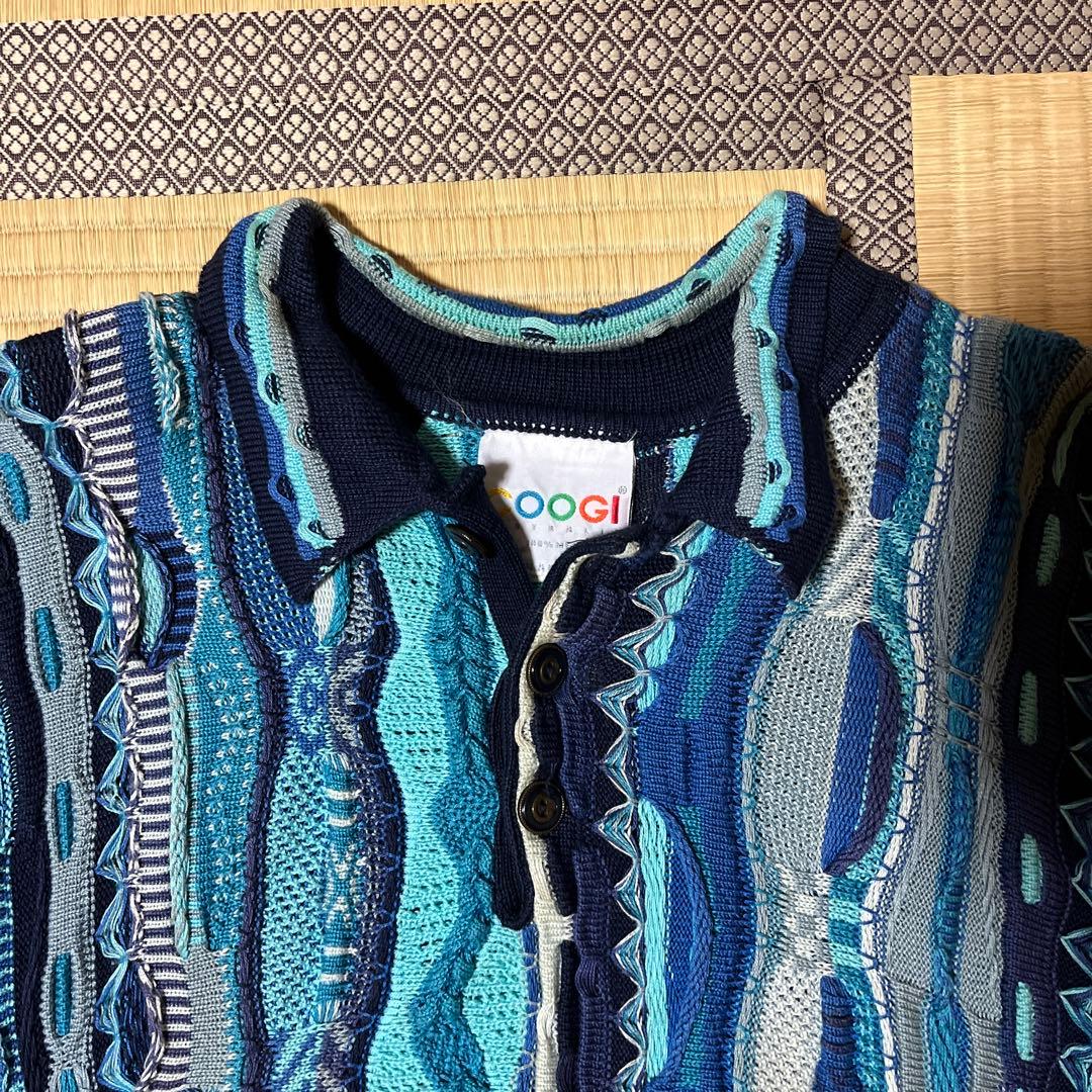 90s Coogi クージー ニットポロ L ブルーミックス