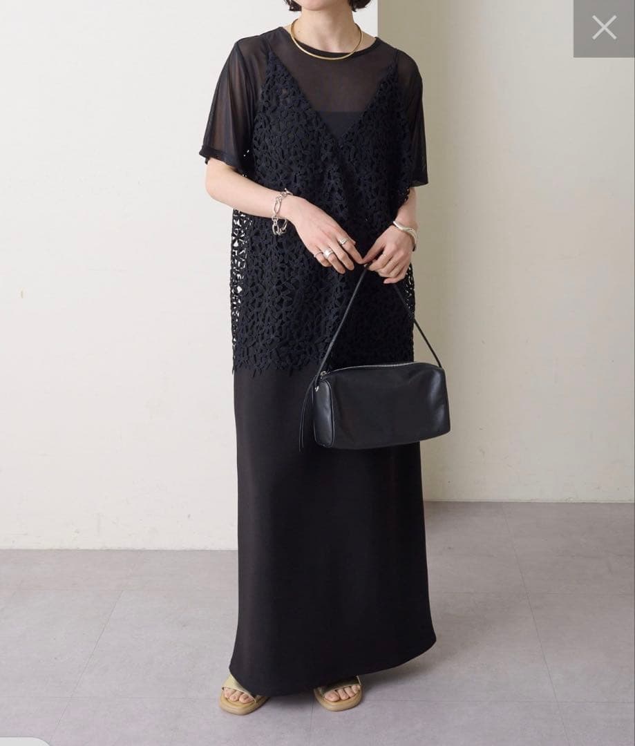 Omekashi レースオーバーキャミソール　ブラック