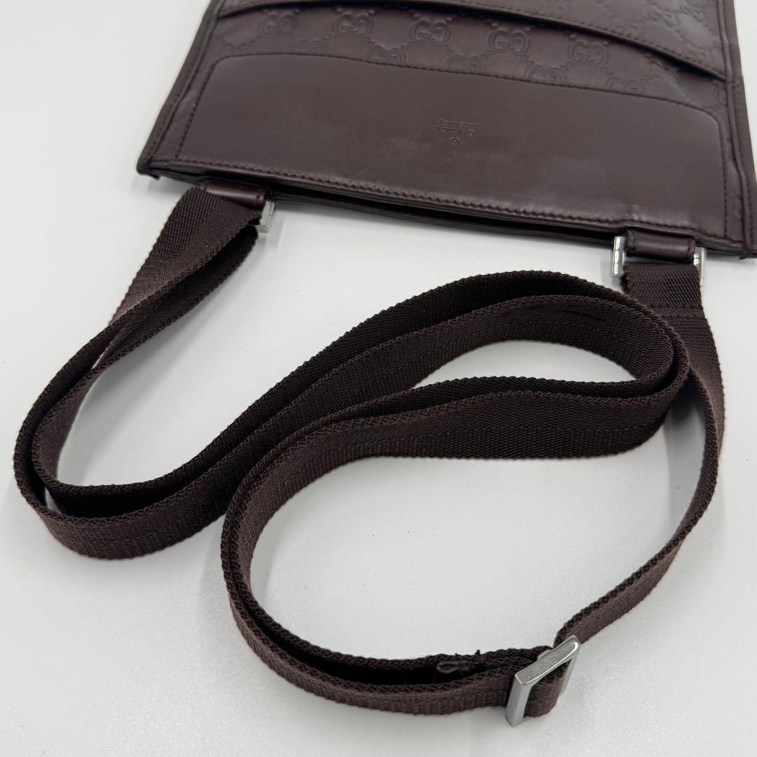 GUCCI グッチ シマ レザー ショルダーバッグ サコッシュ 斜めがけ 濃茶