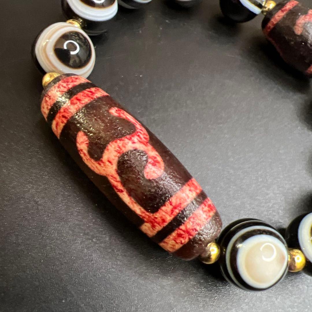 高包漿 辰砂供 グリーンタラと結晶質縞瑪瑙 線天珠 天眼石 ブレスレット