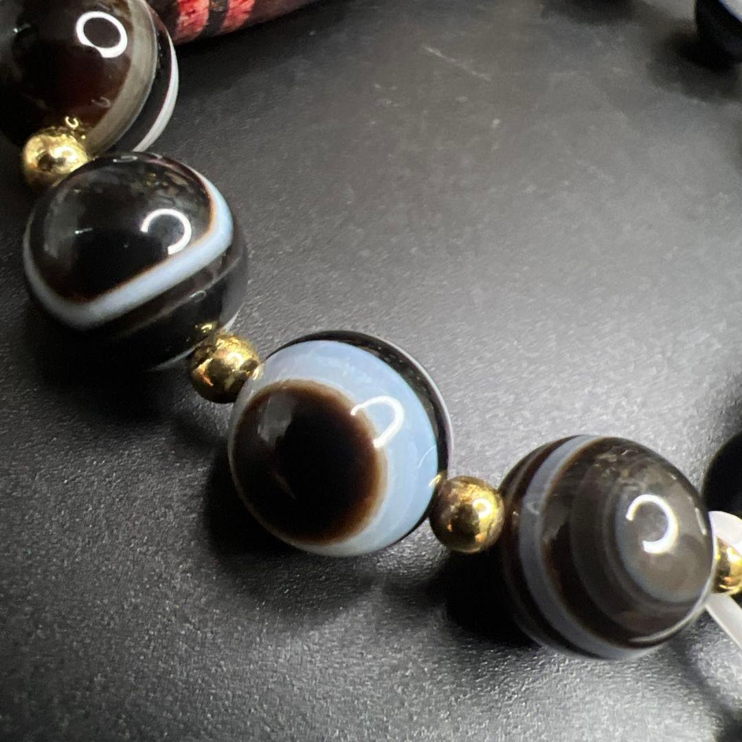 高包漿 辰砂供 グリーンタラと結晶質縞瑪瑙 線天珠 天眼石 ブレスレット