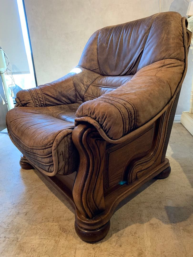 オランダ 家具 ダッチカントリー シングル ソファ 1P ヴィンテージ 本革