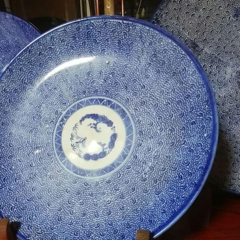 古伊万里　染付　微塵子唐草紋様