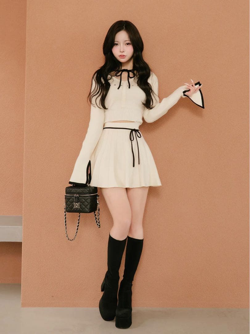 新品タグ付 ダーリッチ ウエストオープンリボンデザインニットミニワンピース F