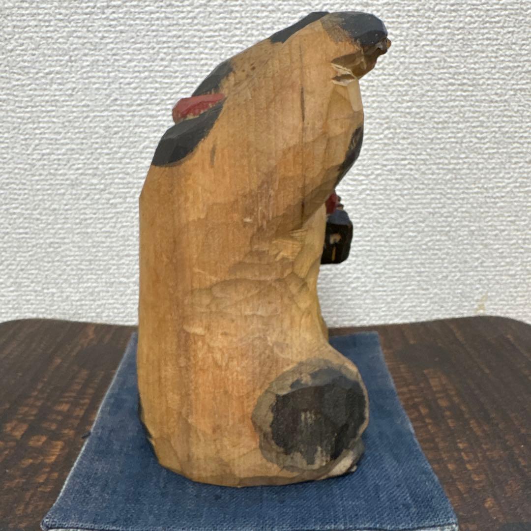 松田一戯 但馬木彫　木彫り　招き猫　1991年