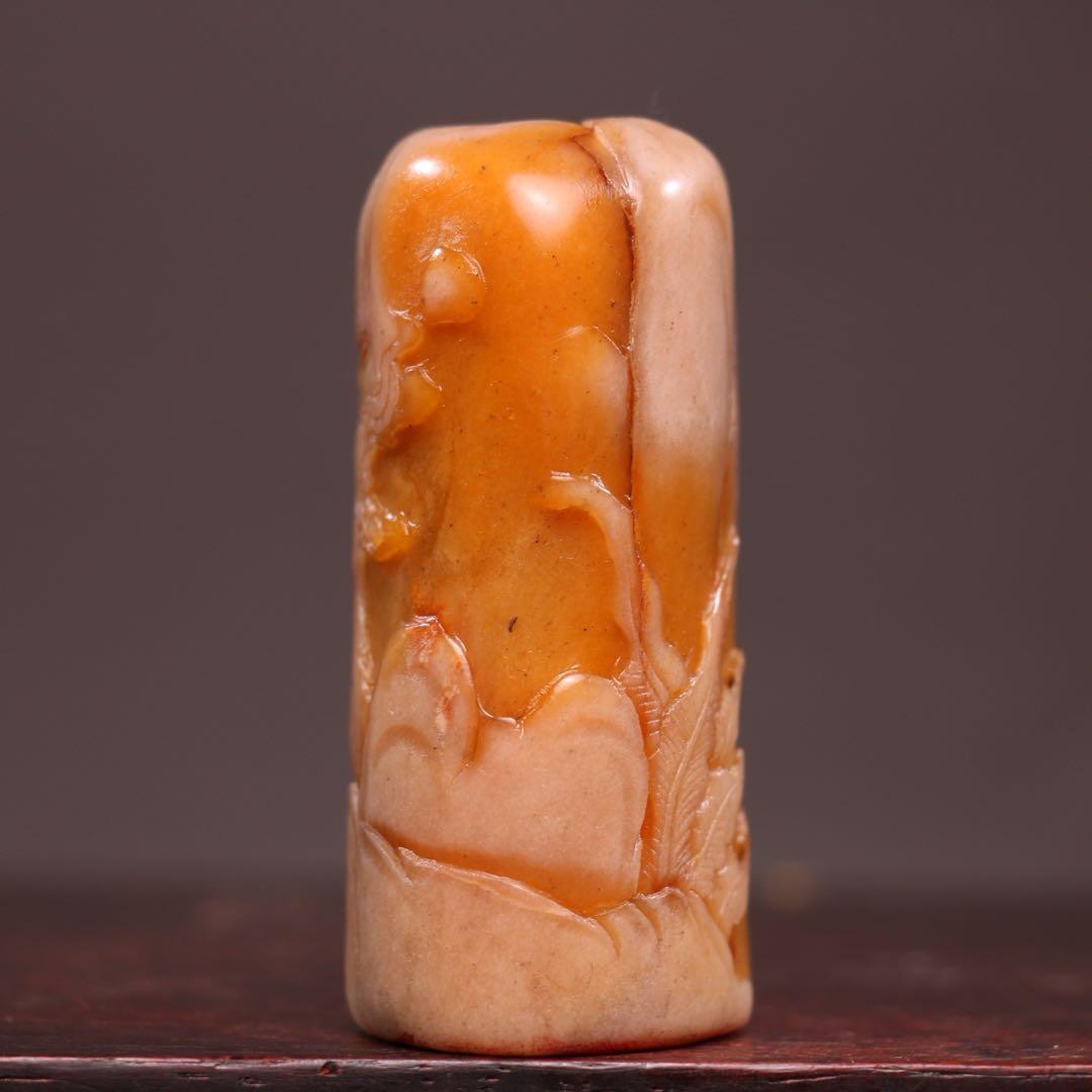 【逸品】　文房具旧蔵　印鑑田黄石 アンティーク 「依松観景」手彫り