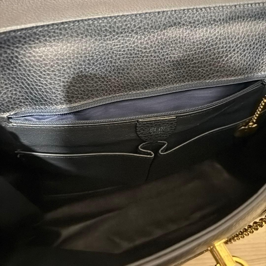 CELINE マンテル ハンドバッグ レザー ネイビー　ヴィンテージ　セリーヌ