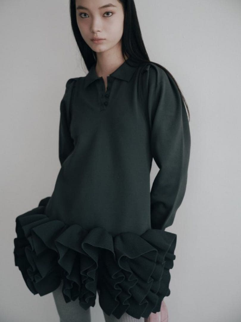 【新品/完売色】Ruffled-Hem Polo Dress [HIAND]