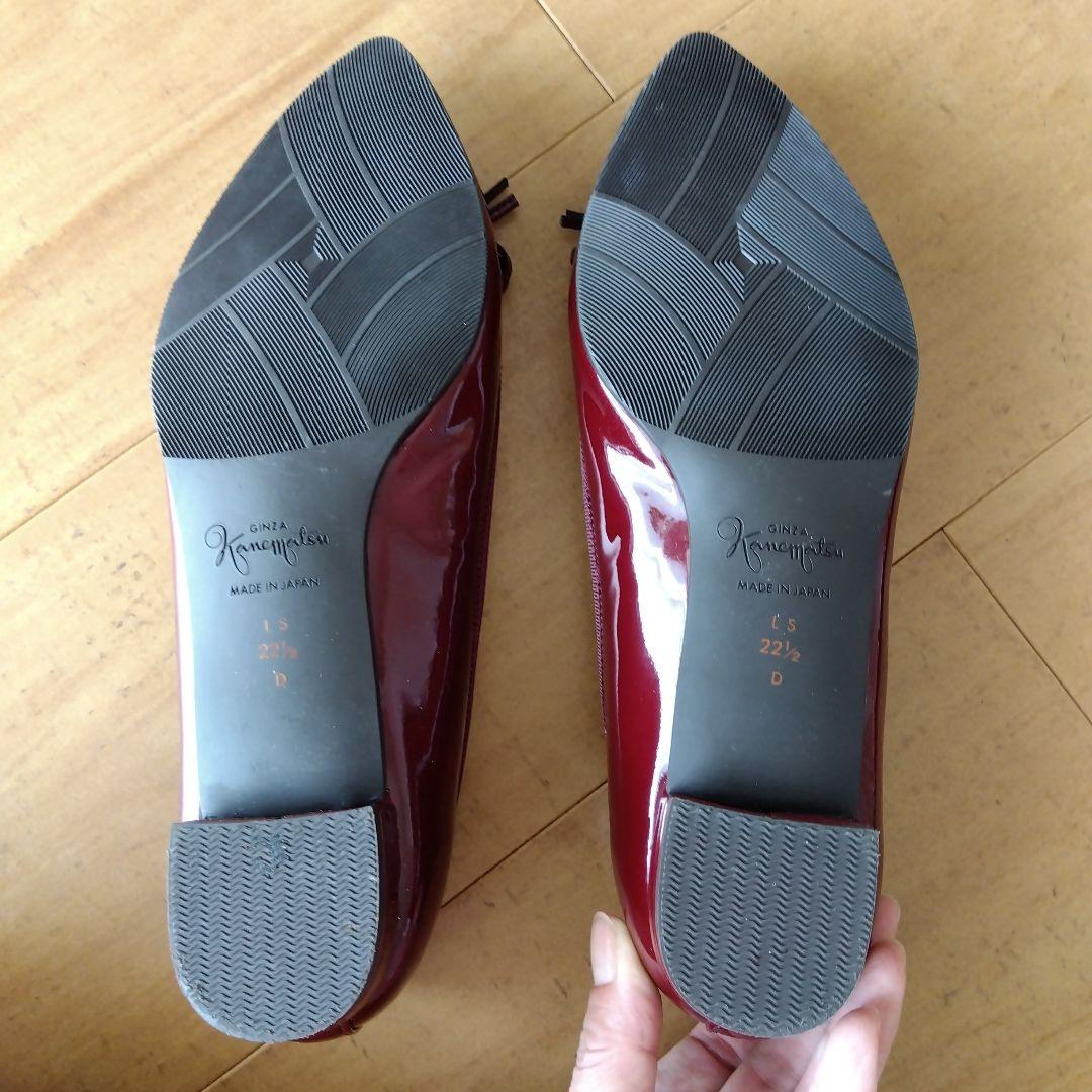 【美品】銀座カネマツ　アクアベル　ポインテッドトゥ フラットシューズ　赤22.5