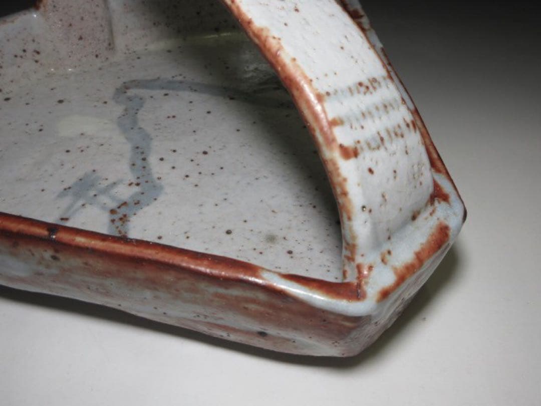 北大路魯山人 志野 阿ふぎ 手付鉢◇共箱◇絵志野 扇形　鉢