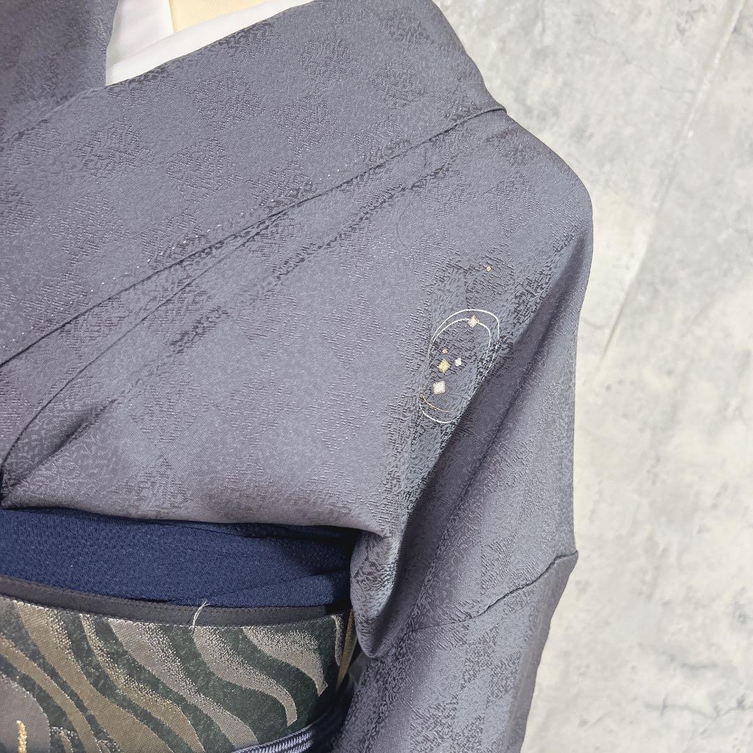 訪問着フルセット　着物　正絹　雪輪　付け下げ　市松模様　シンプル　可愛い