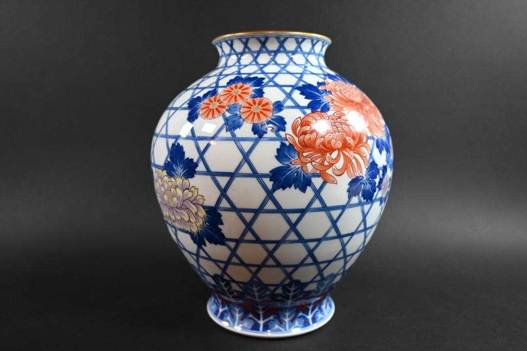 セール　香蘭社　オールド香蘭社　染錦　篭菊文　花瓶　香蘭社謹製　明治天皇献上品