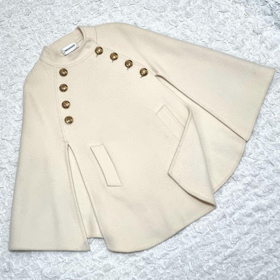 エミリオプッチ　カシミヤ　ダブルフェイス　ケープ　ポンチョ　金ボタン