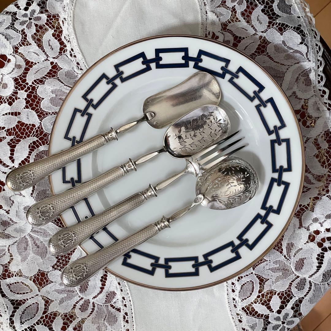 フランス純銀950 銀無垢 サービングカトラリーミネルヴァ　希少アンティーク