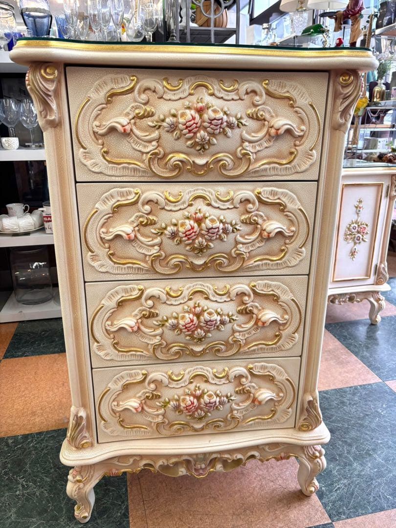 フレンチスタイル キャビネット 4段ロココ調