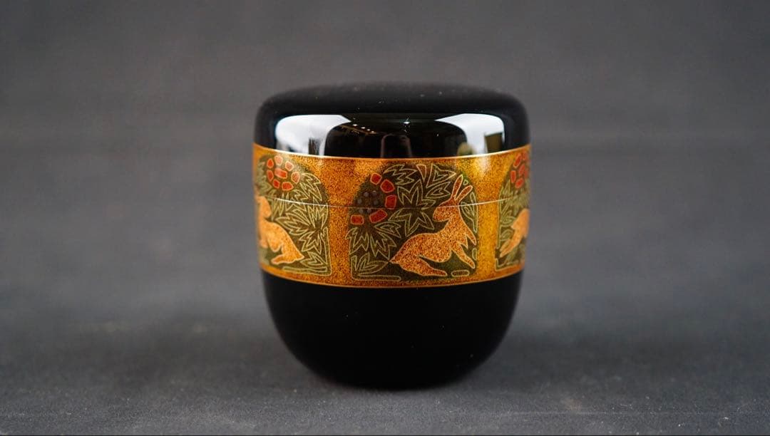 古裂・花兎蒔絵　大棗　内銀地平目　加賀蒔絵師　細川司光