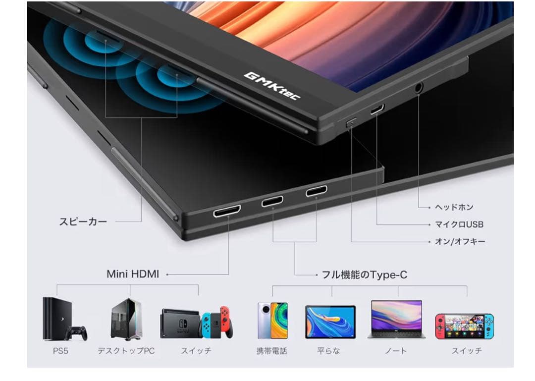 モバイルモニター 4k 14インチ GMKtec モバイルディスプレイ