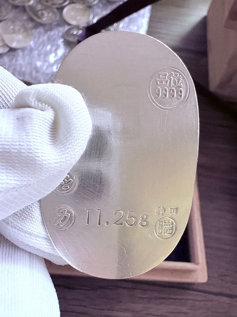 徳力小判　純銀製 楕円形金属製品 11.25g 木箱入り