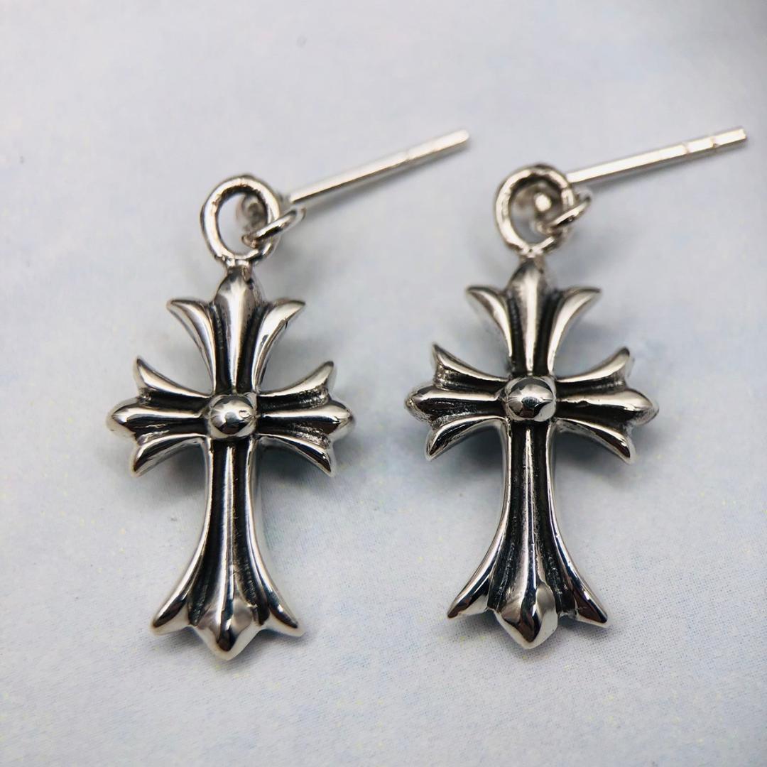 シルバー925 ピアス　メンズ　クロス　十字架　クロム　人気　3-25　9633