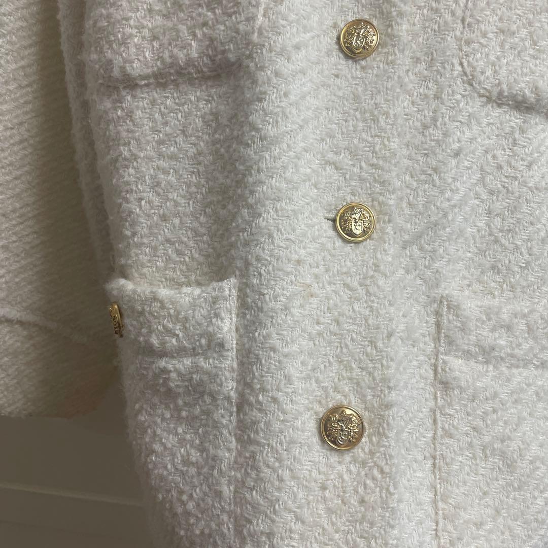 Lunaglass ホワイト ノーカラージャケット　ツイード　ジャケット