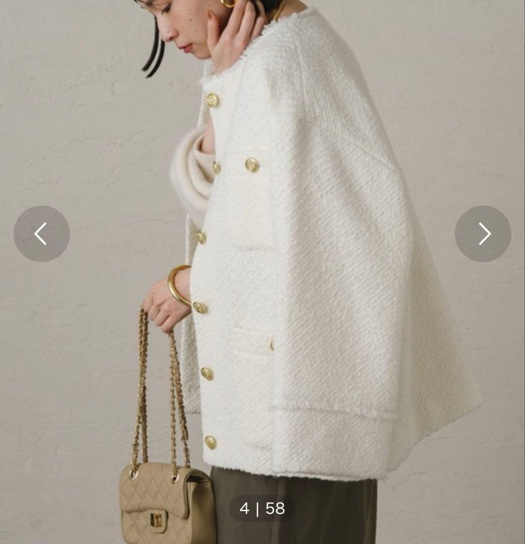 Lunaglass ホワイト ノーカラージャケット　ツイード　ジャケット