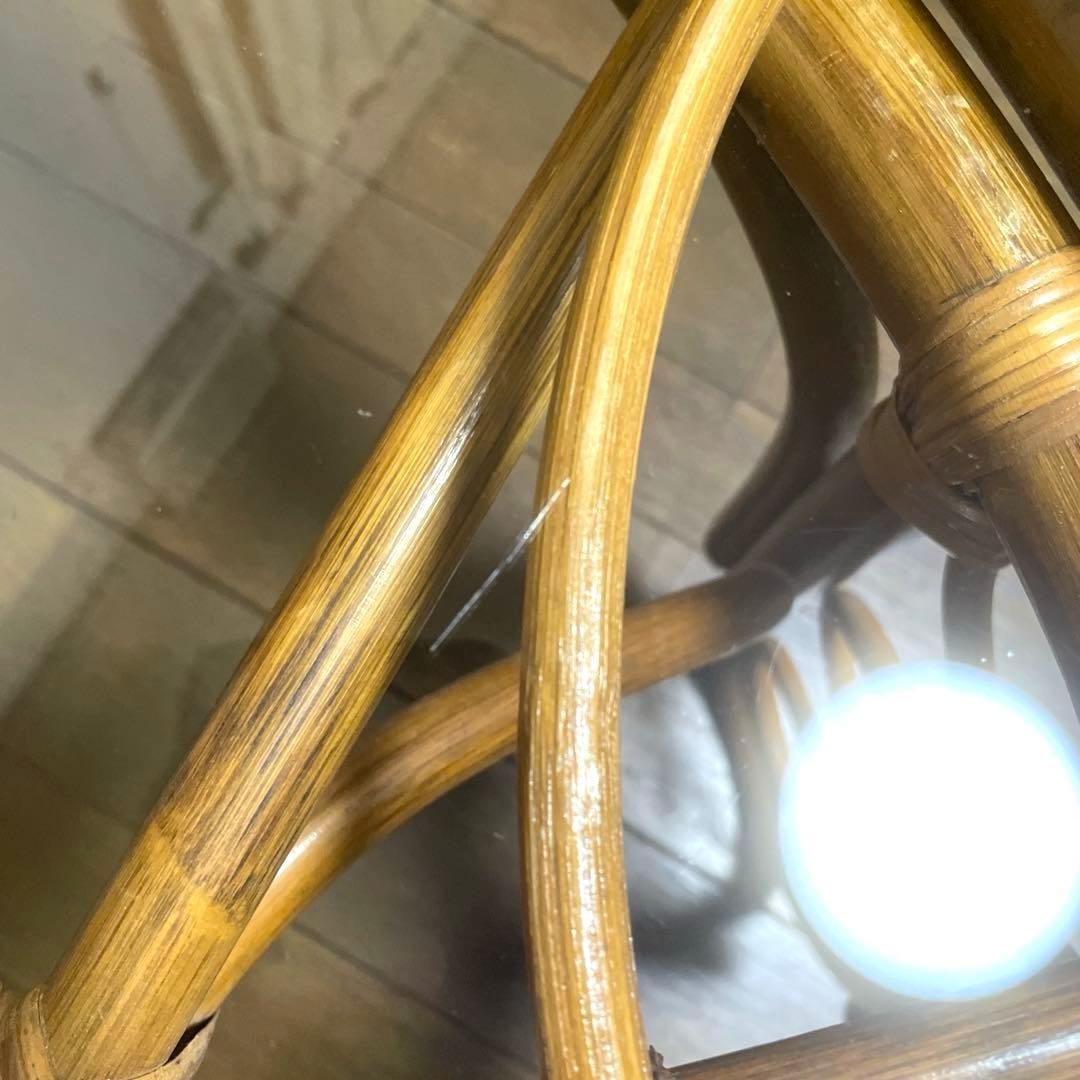 天然籐家具 ナチュラルラタン製ガラステーブル 丸テーブル 円形大判レトロモダン
