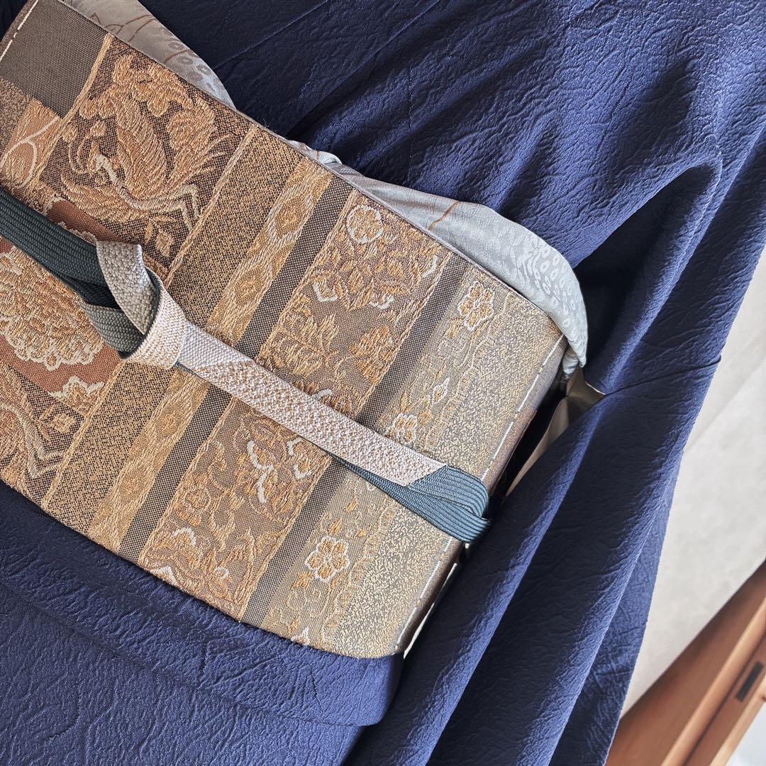 色無地　フルセット　着物　正絹　ブルー系　地紋　しつけ糸付き　一つ紋　共布　N3